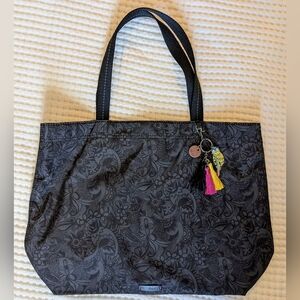 Sakroots Black Gray Floral Patterned Large Tote Bag Colorful Tassels Bohemian